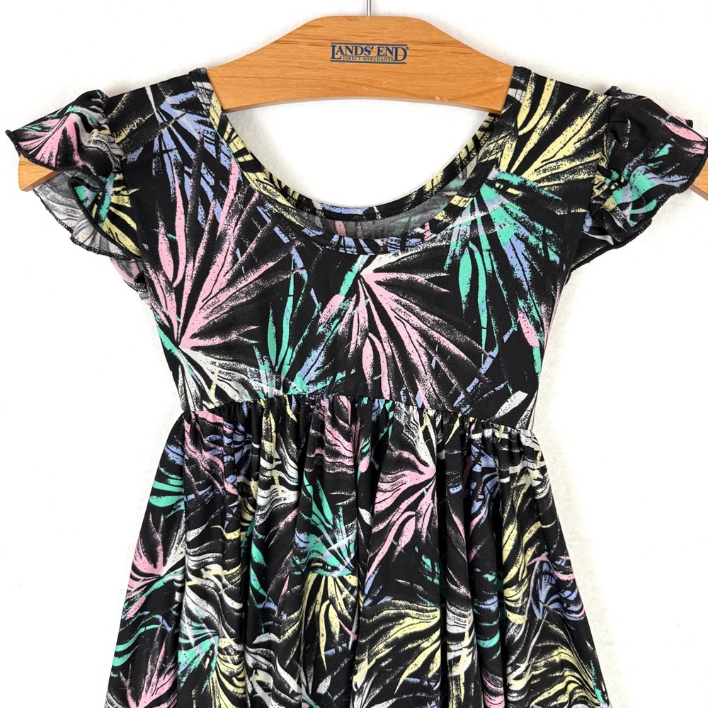 DotDotSmile Girls Twirl Dress – Black Multicolor Tropical Print 5/6 - Picture 10 of 11
